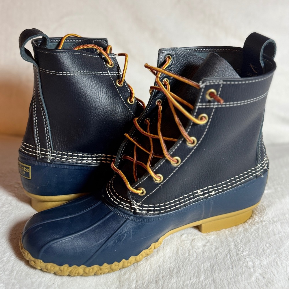 LL Bean Raven Blue Leather Exclusive Thinsulate Duck Boots Women's Size 10M